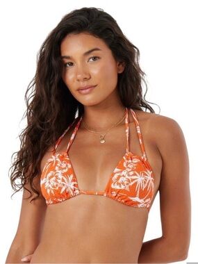 Roxy Vacay Vibes Double Strap Tiki Triangle Bikini Top Red/Orange & White Size L